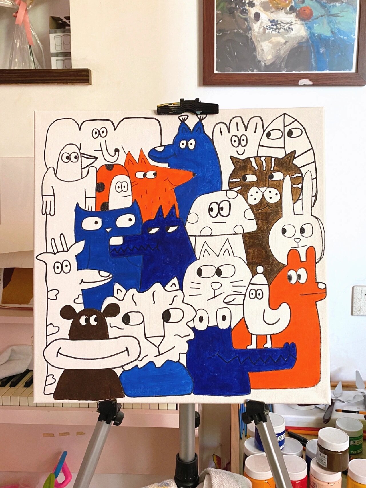 颜料画 动物世界卡通装饰画