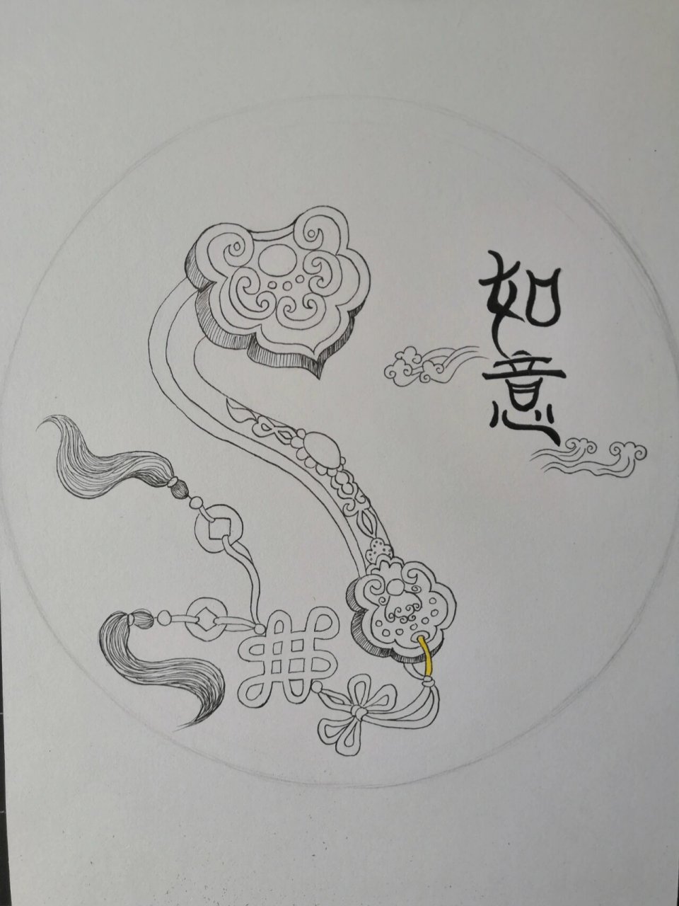 临摹的线描玉如意 如意,是中国古代的一种法器,可以心想事成,同时还是