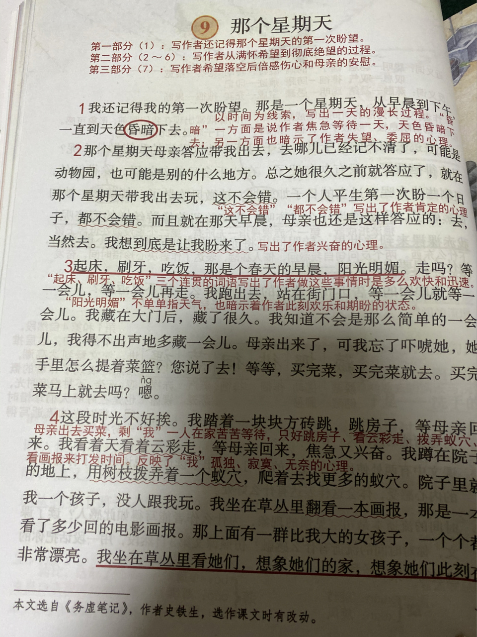 「课堂笔记」六下9《那个星期天》 史铁生(1951一2010)中国作家,散文
