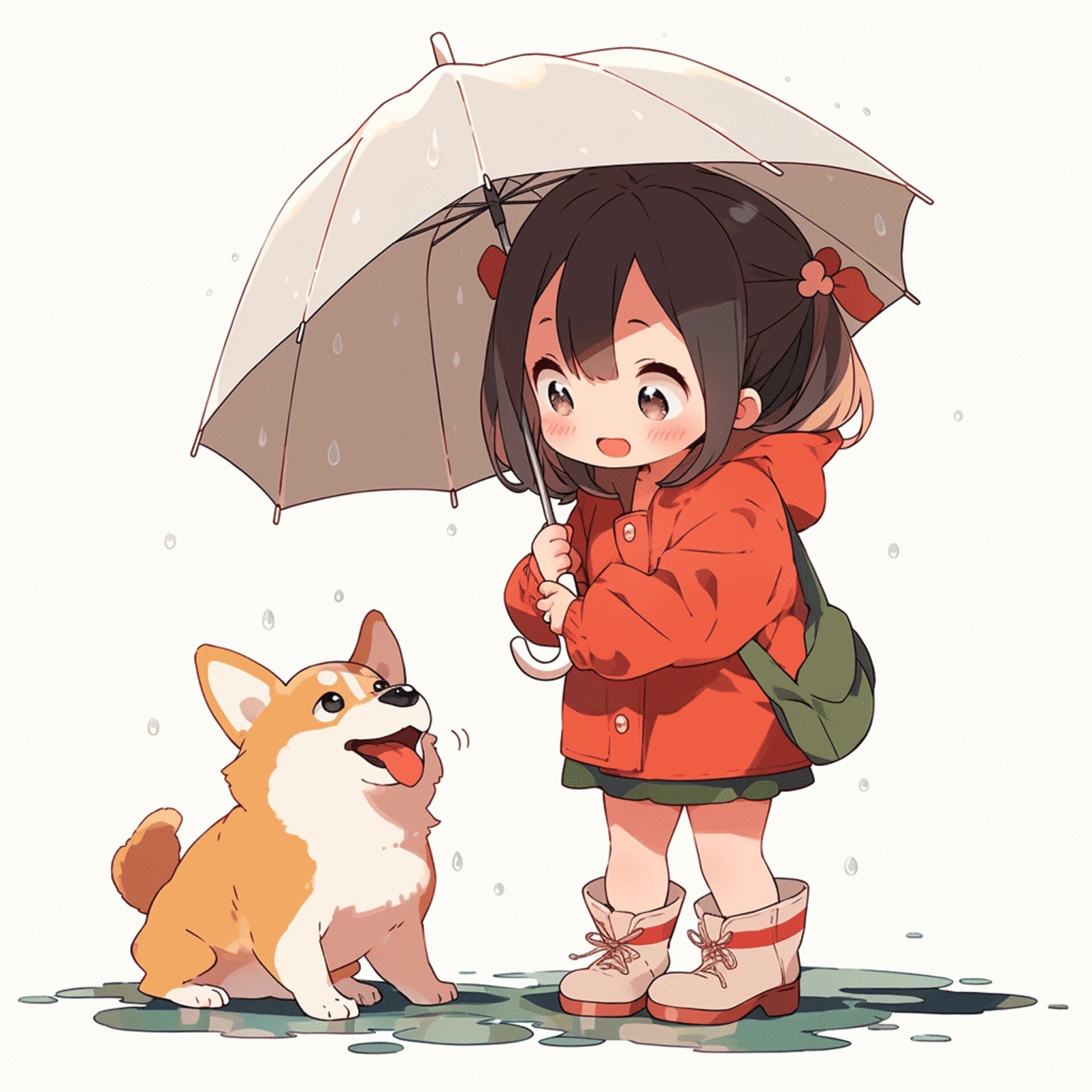 下雨天小女孩和狗狗🐶