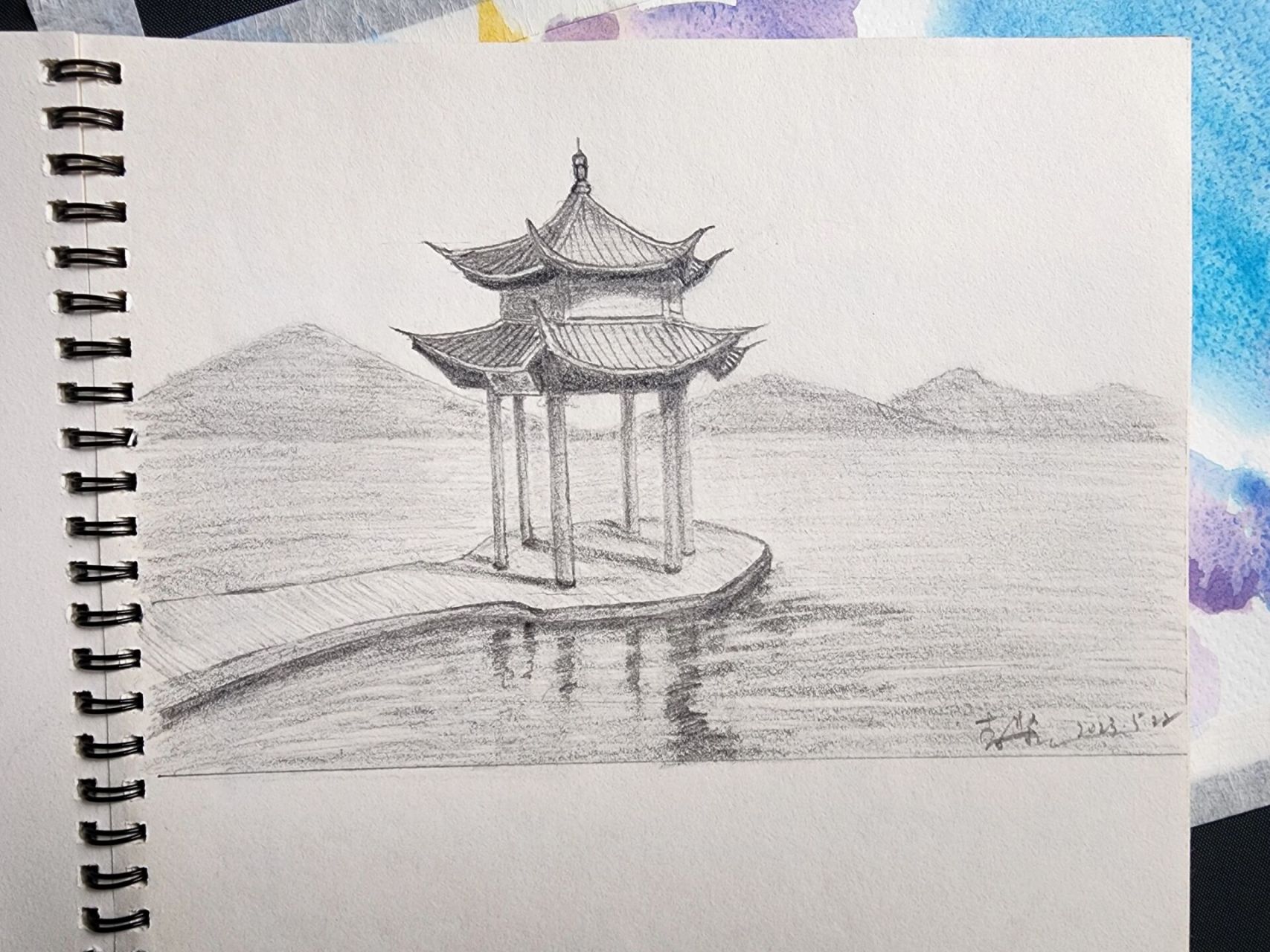 西湖凉亭 零基础也能画,只是粗糙了点99