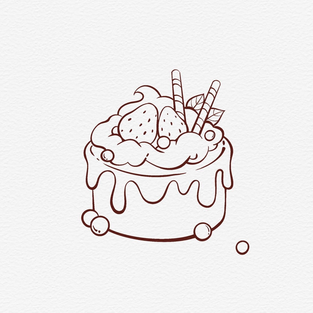 【简笔画·06】草莓味的小蛋糕简笔画