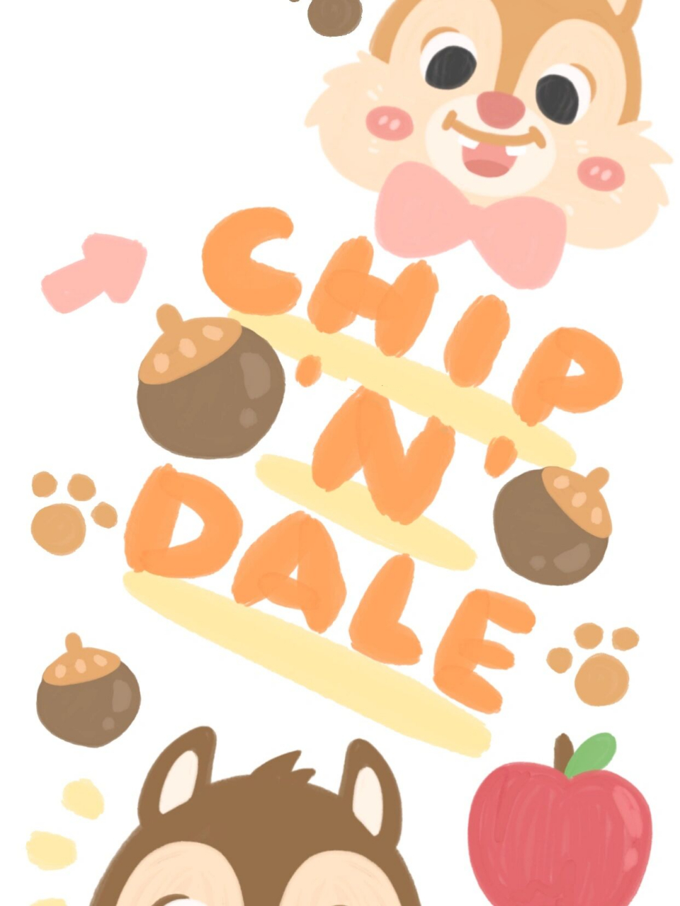 菠萝果酱 奇奇蒂蒂卡通松鼠油画涂鸦壁纸 以上为本人绘制,9215无