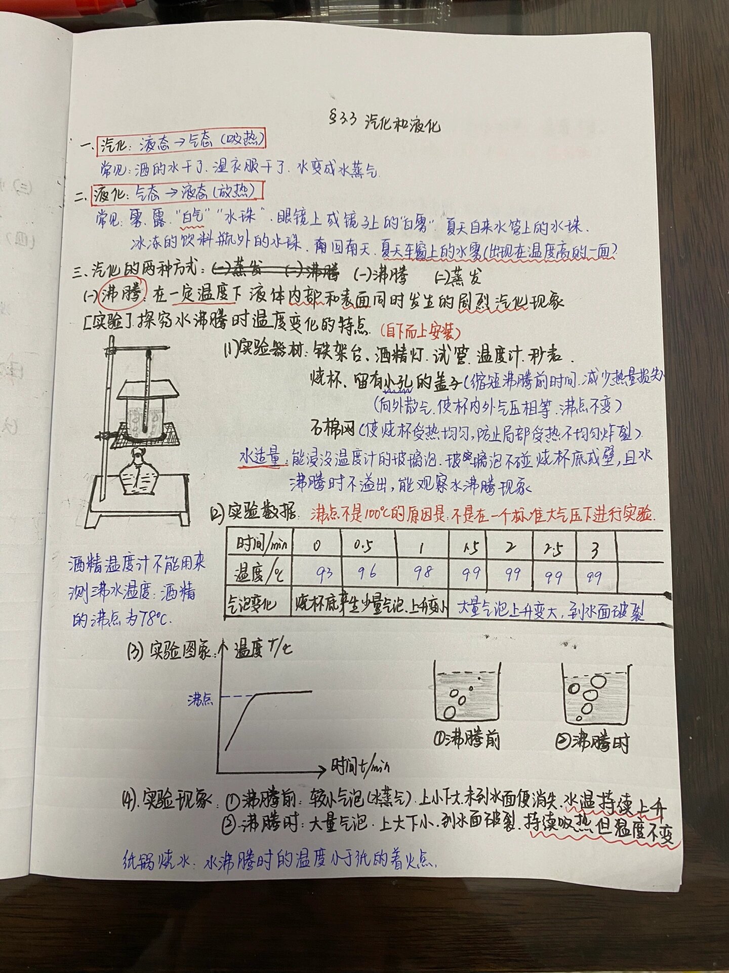 八年级物理上册第三章第三节《汽化和液化》笔记