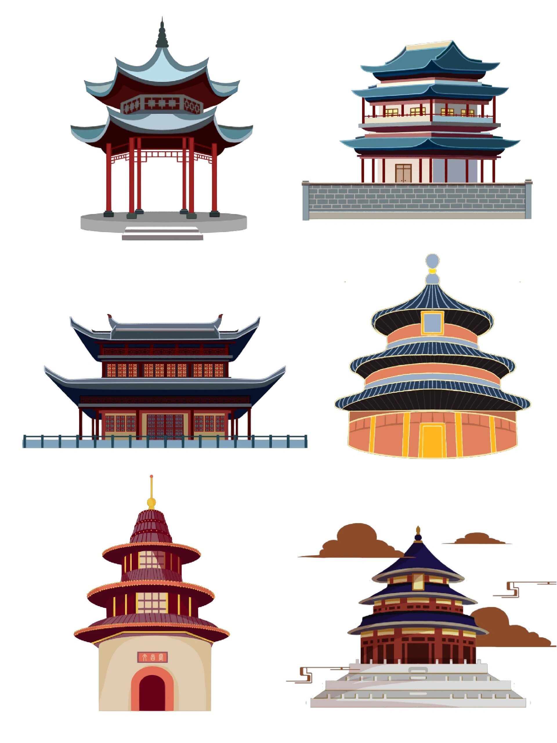 国潮建筑97海报插画|古风元素免抠素材 又到了胡图分享一刻的时间啦