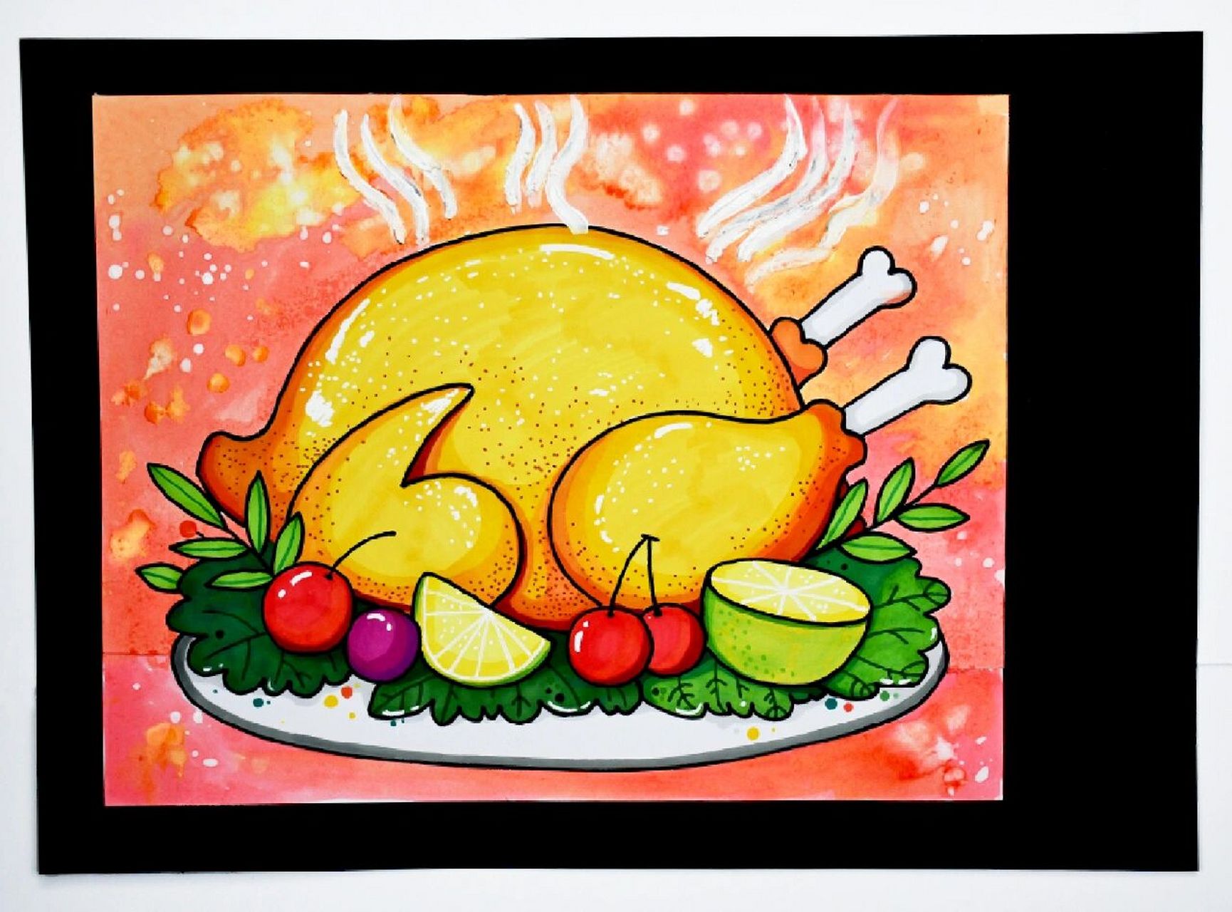 儿童画教程|感恩节美食之烤火鸡 【教学重难点】  画一盘火鸡:描绘出