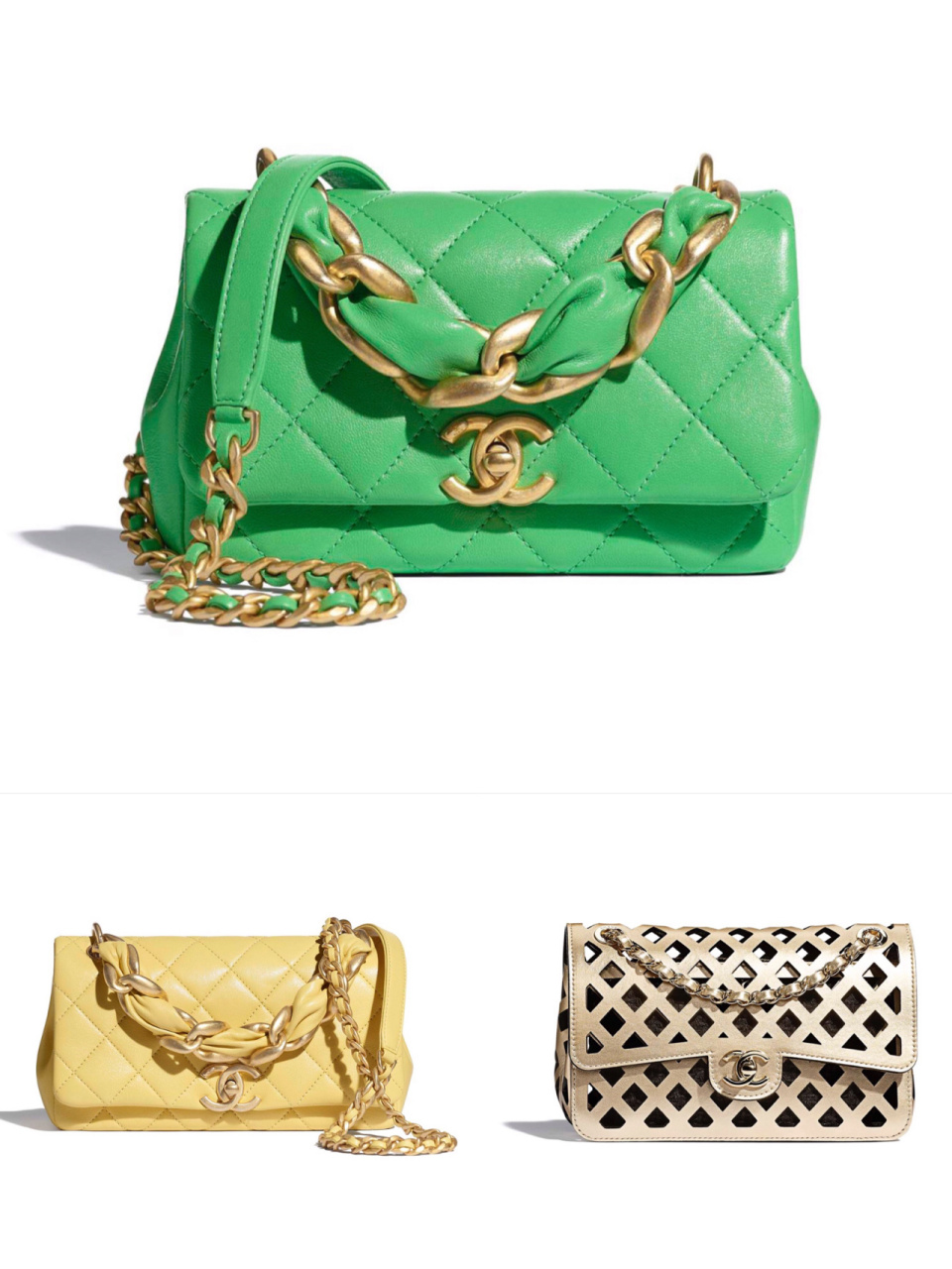 chanel2021春夏系列新品包包 折纹牛皮革与金色金属小号口盖包 ￥37