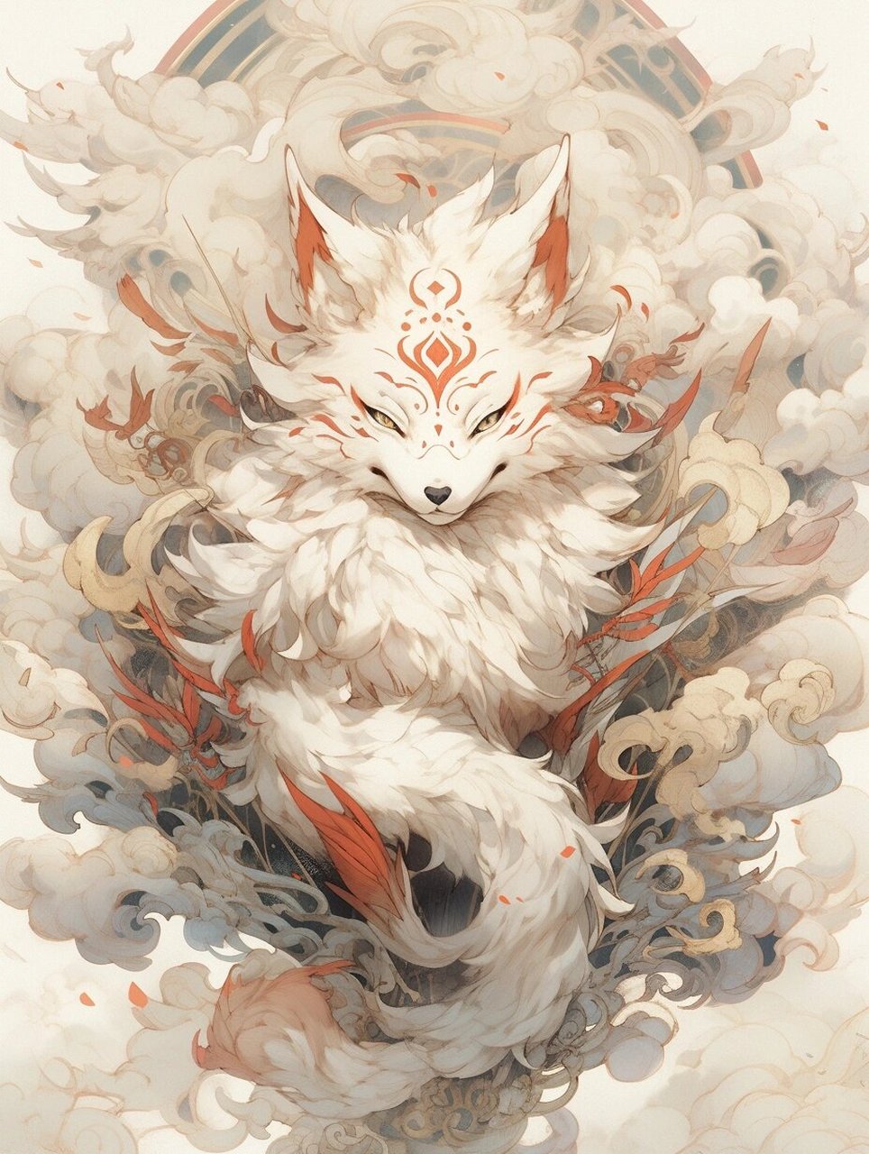 ai古风九尾狐手绘插画