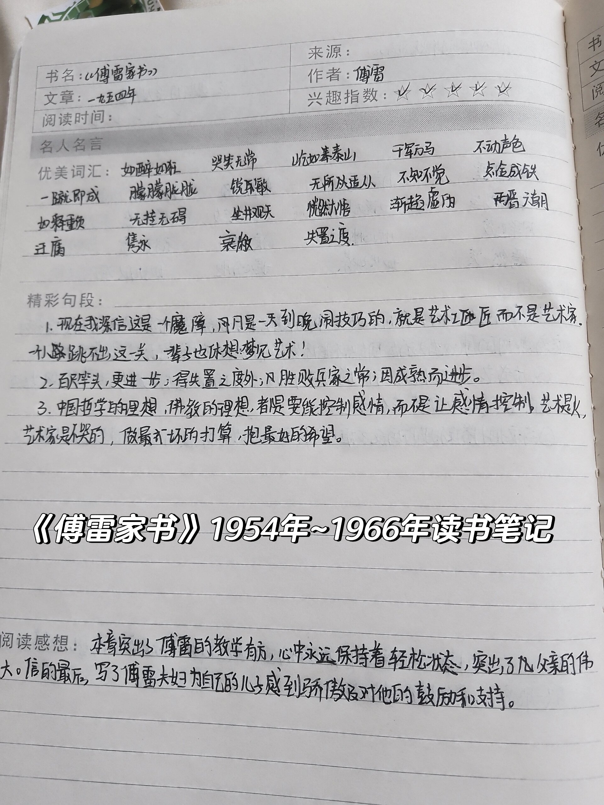 傅雷家书1954读书笔记图片