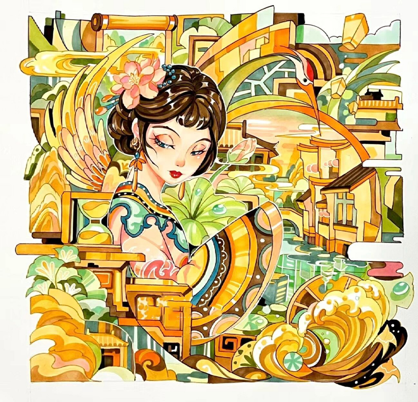 设计基础彩色装饰画—传统主题示范      彩色装饰画示范人物素材有