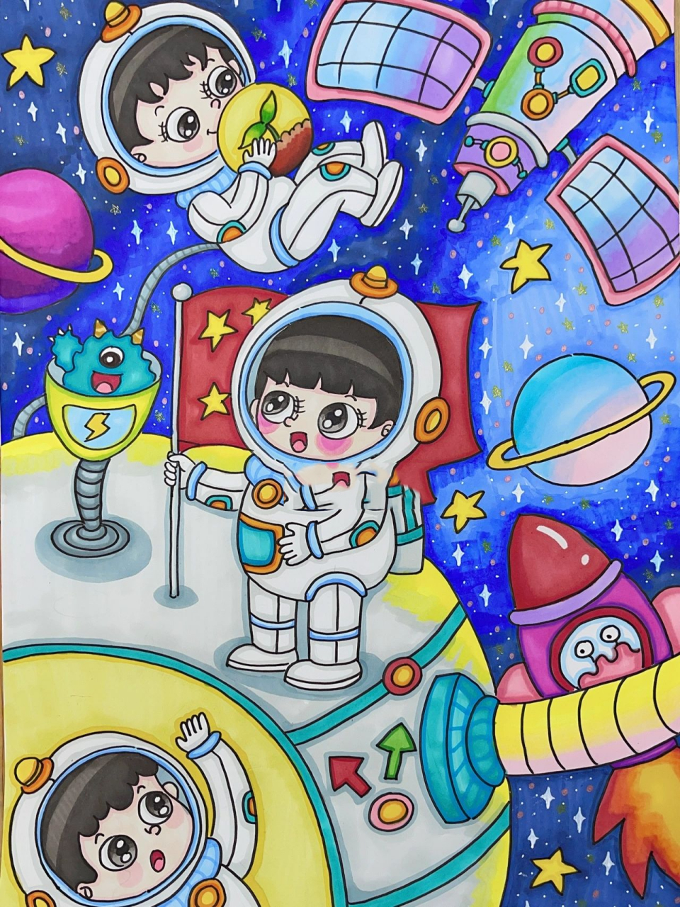 宇宙空间站儿童画获奖图片