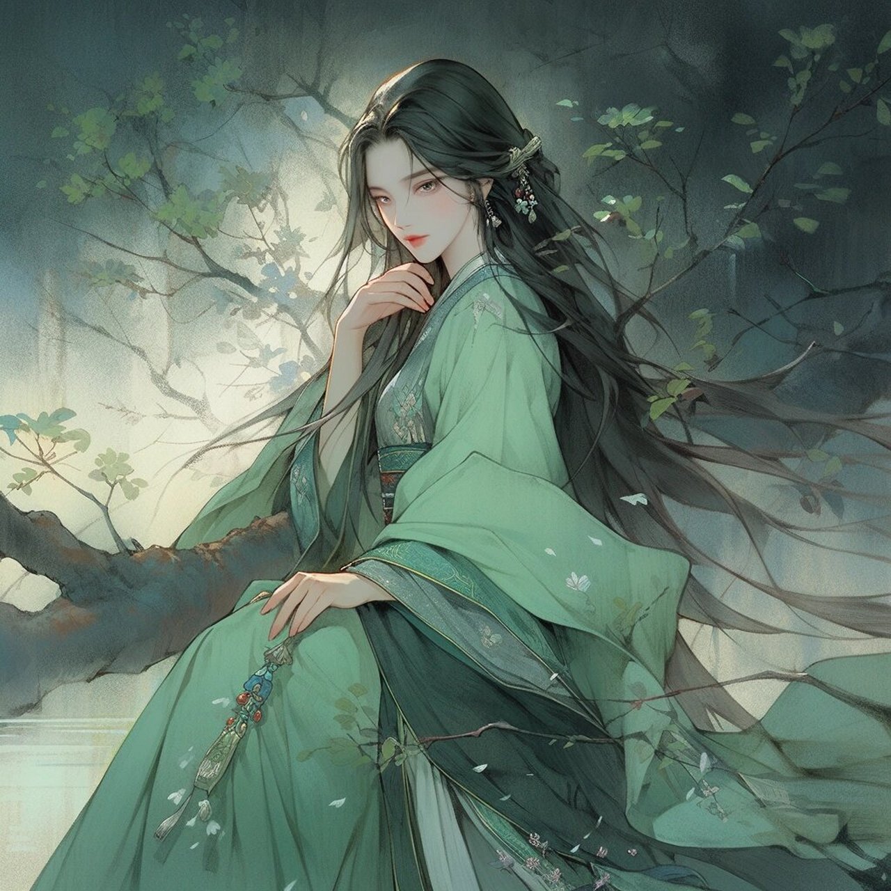 【五行之木】素雅清新,木元素古风美女头像 此处静谧,有一片天地间