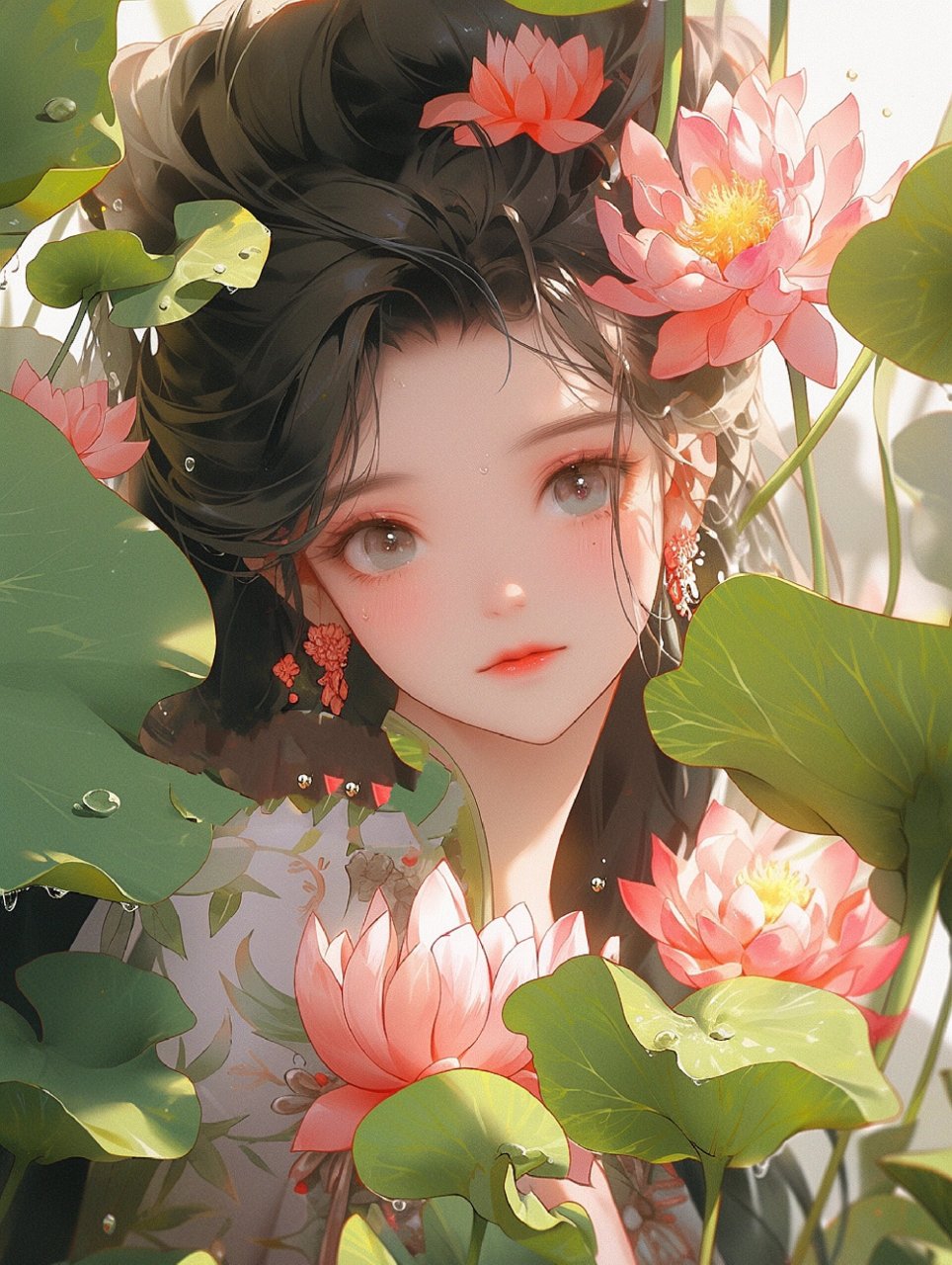 古风氛围感美女插画|汉服小姐姐|荷花拍照 时光静好,与君语; 细水流年