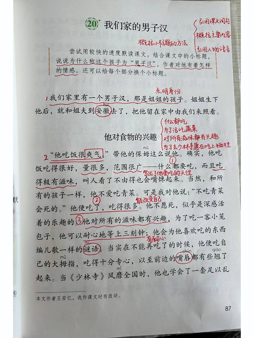 四下语文课堂笔记|第20课 我们家的男子汉