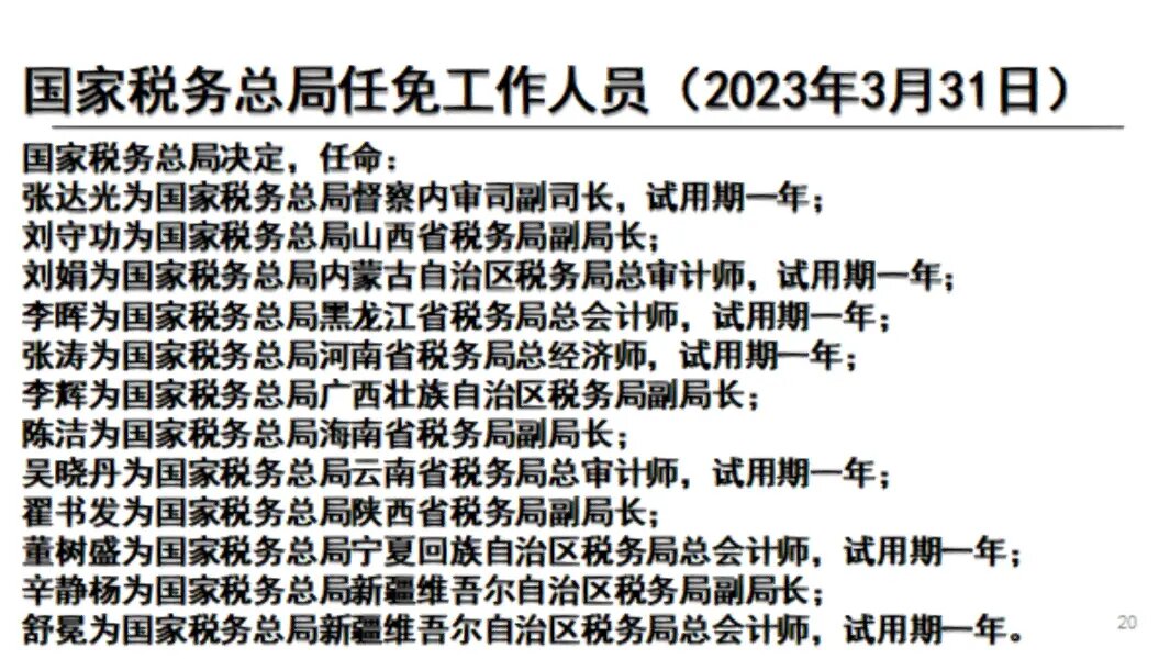 税总任免工作人员国家税务总局在2023年3月31日任免工作人员