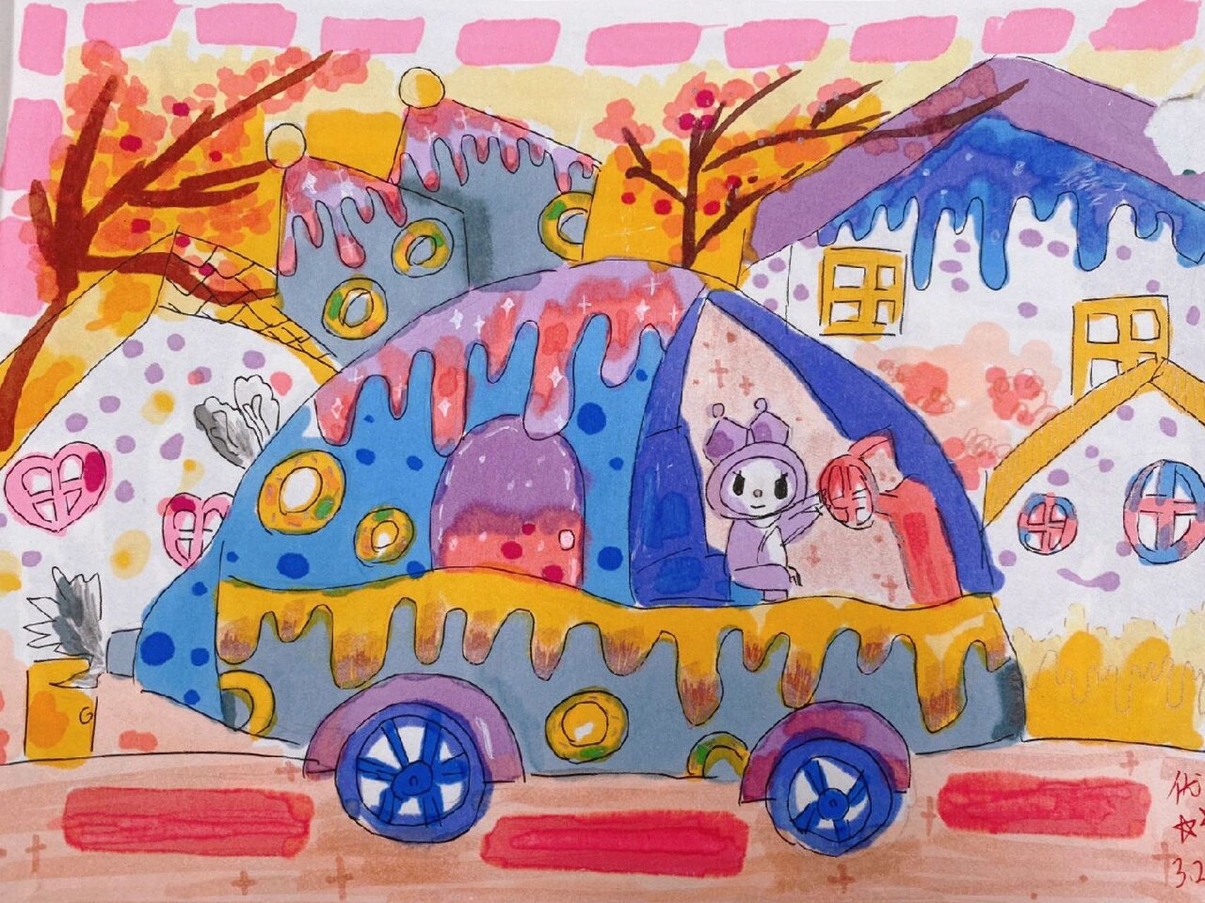 湘美版三年级下册《可爱的汽车》作品分享