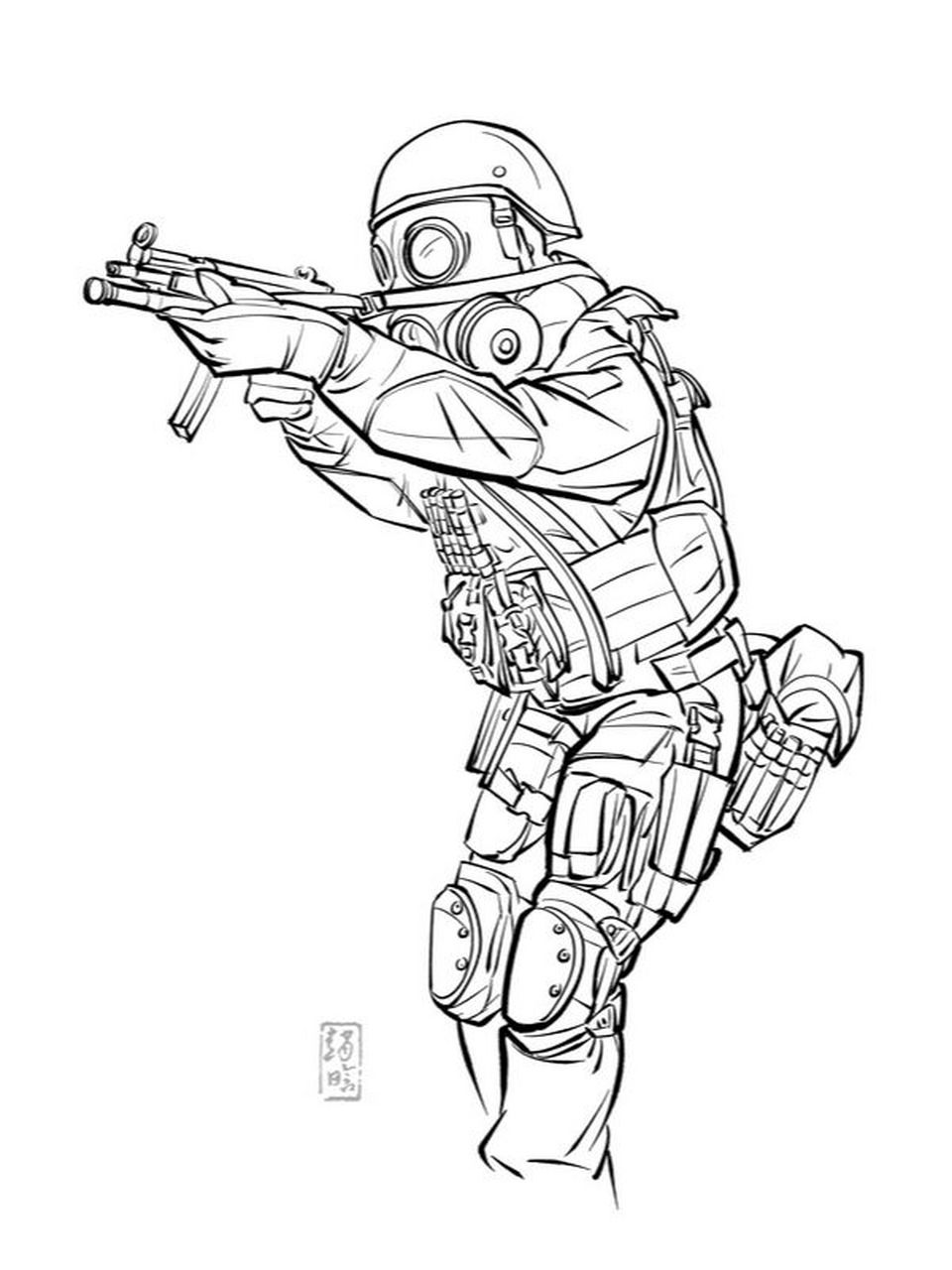 《特种部队54特警》钢笔淡彩 白描 线性速写