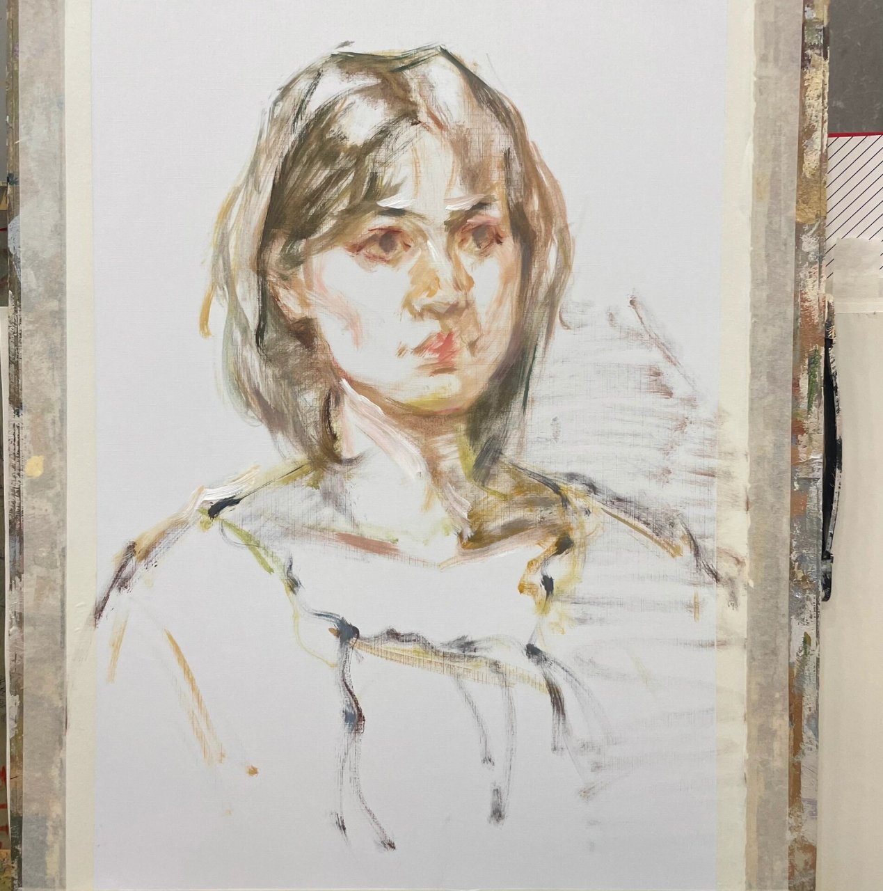 色彩头像女青年 丙烯画