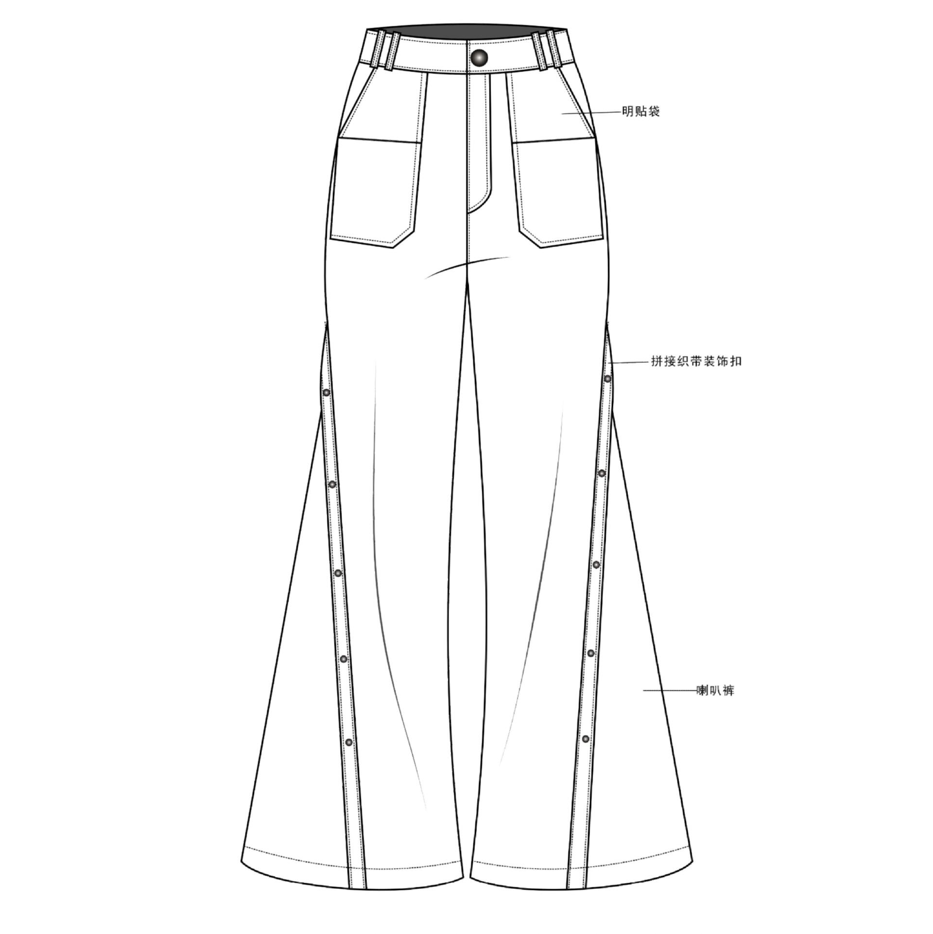 喇叭裤款式图正反面图片