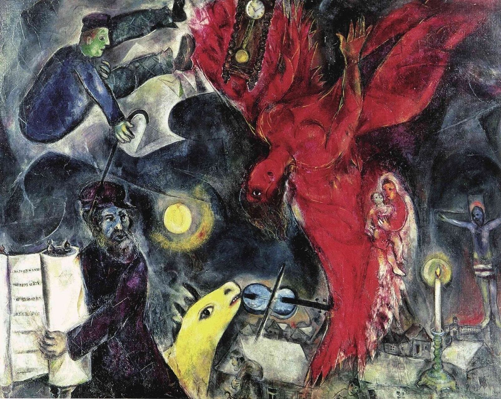 油画/夏加尔《天使的坠落》 空气生了锈 钟摆也随之生了锈 到处都是