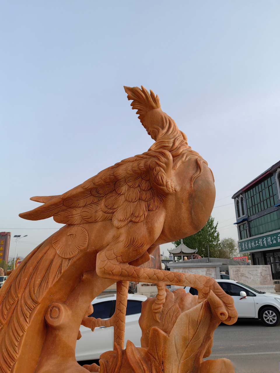 石雕凤凰 晚霞红大理石凤凰#凤凰##大理石