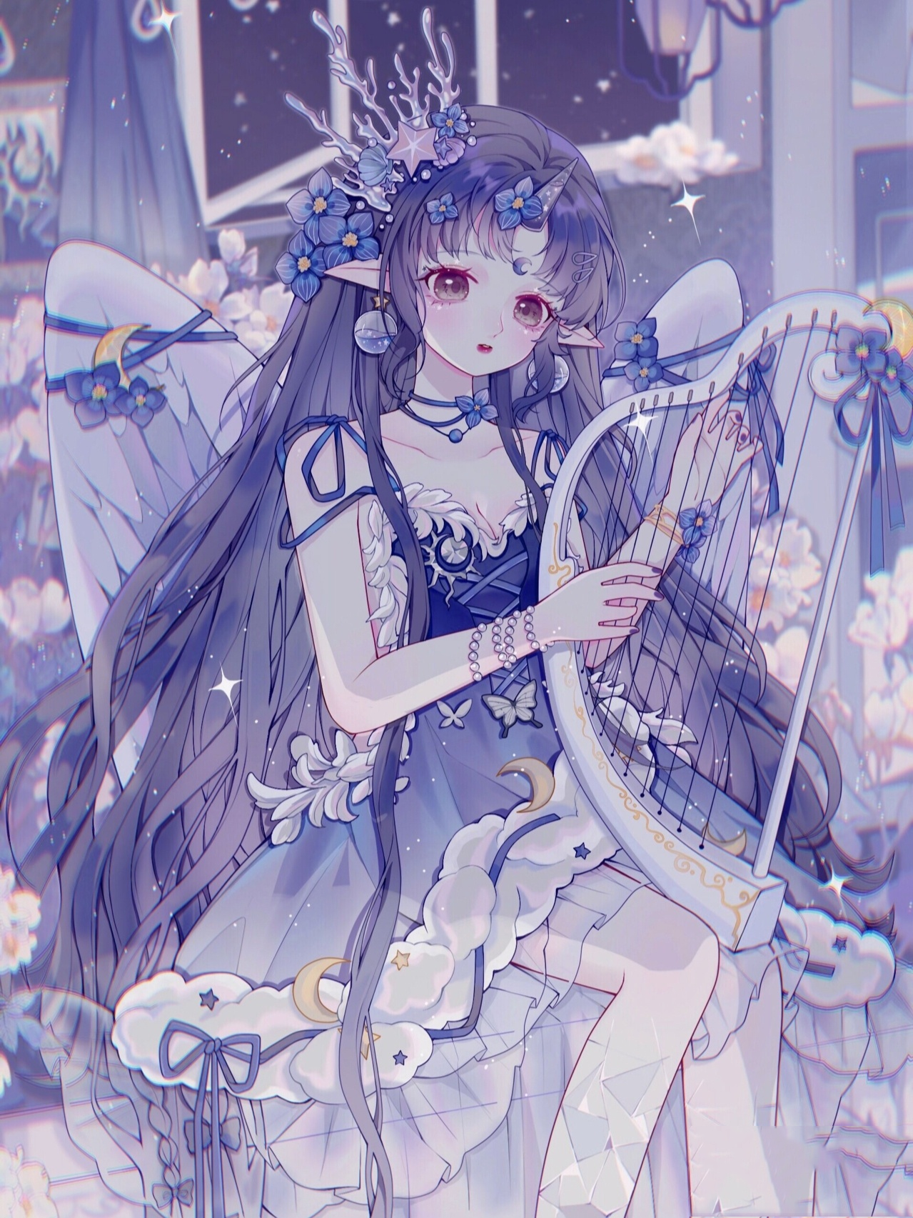 梦幻紫色月亮动物独角兽女孩系列头像