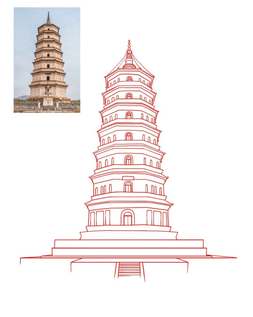 之前没有画完的国风元素线稿练习继续画,建筑篇,这是最简单的一种画法