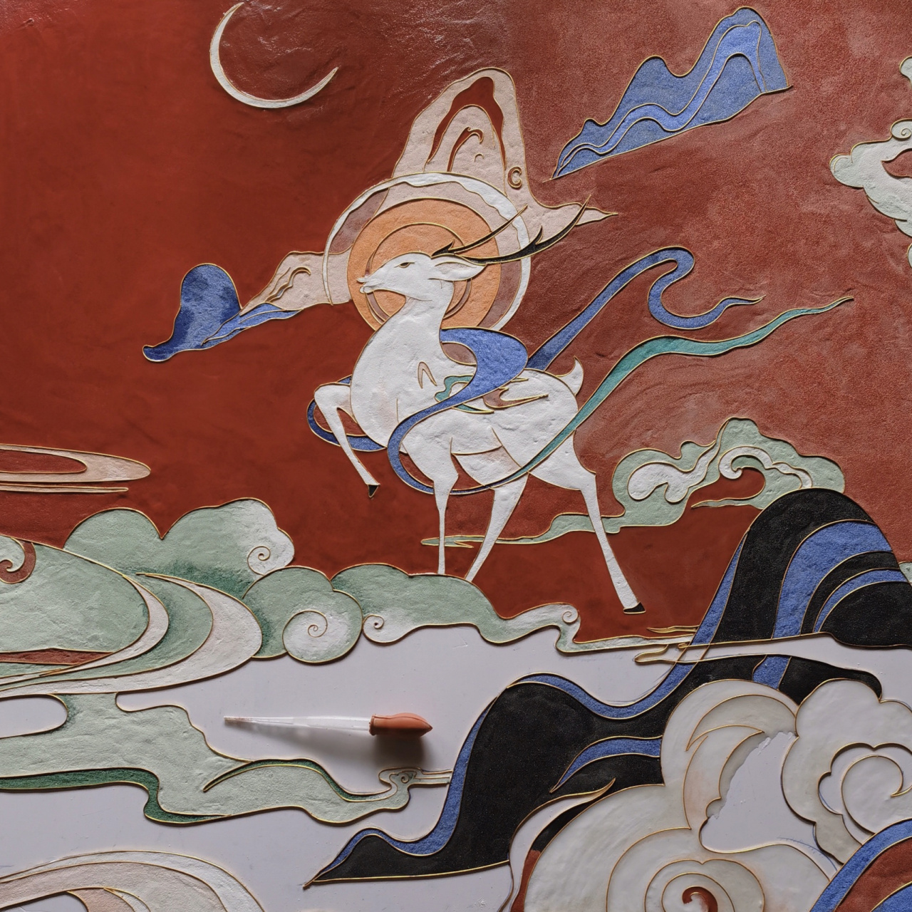 近期未完成-敦煌壁画七色鹿04 临摹敦煌壁画——七色鹿 多年前去看