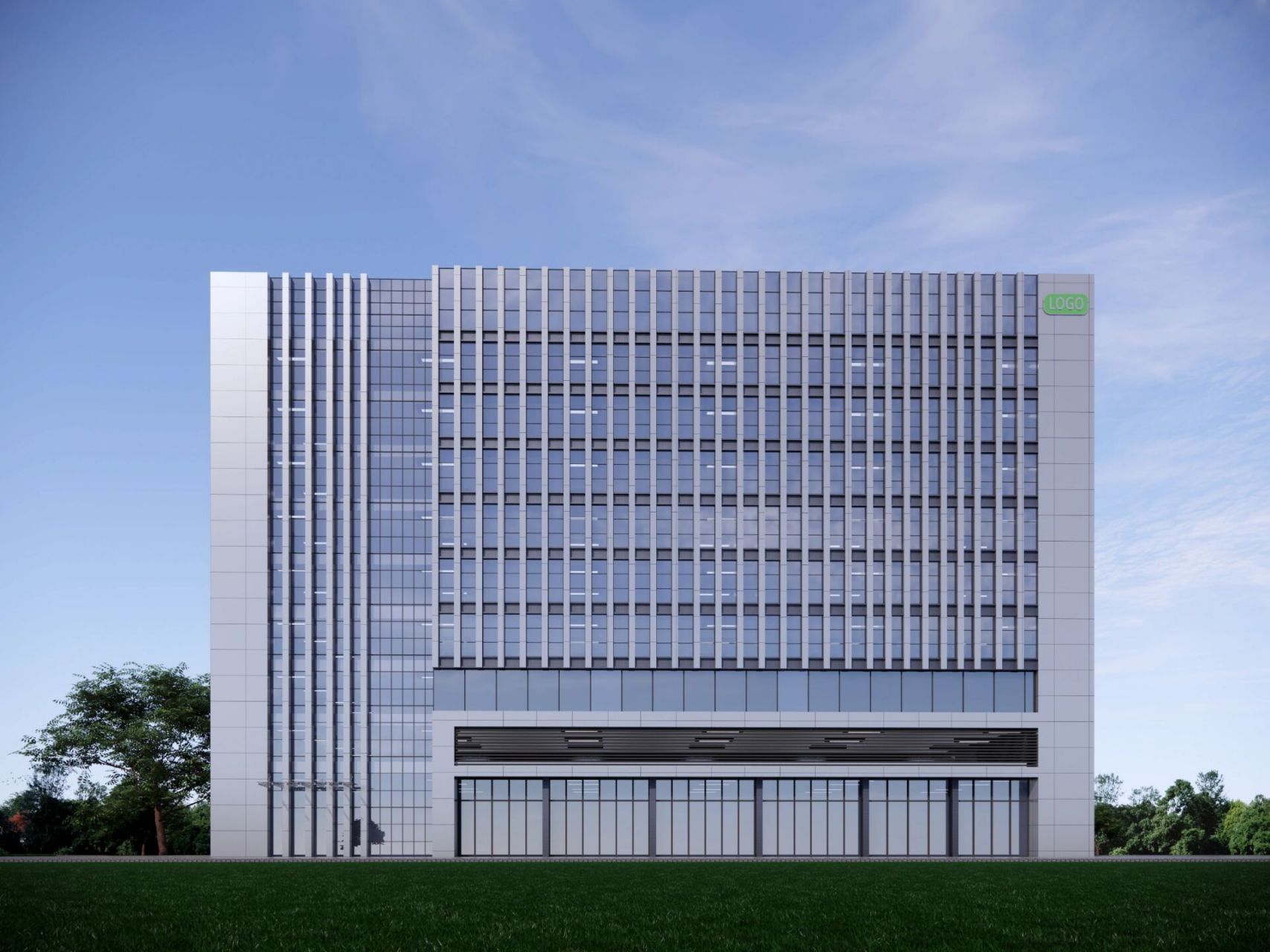 写字楼外观效果图设计,办公楼外立面效果图设计,高层自建房工业厂房