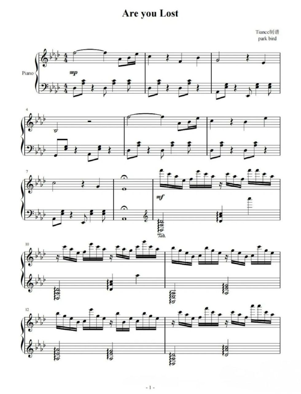 are you lost完整版五线谱分享 你迷路了吗?不用怕,我找到你喽