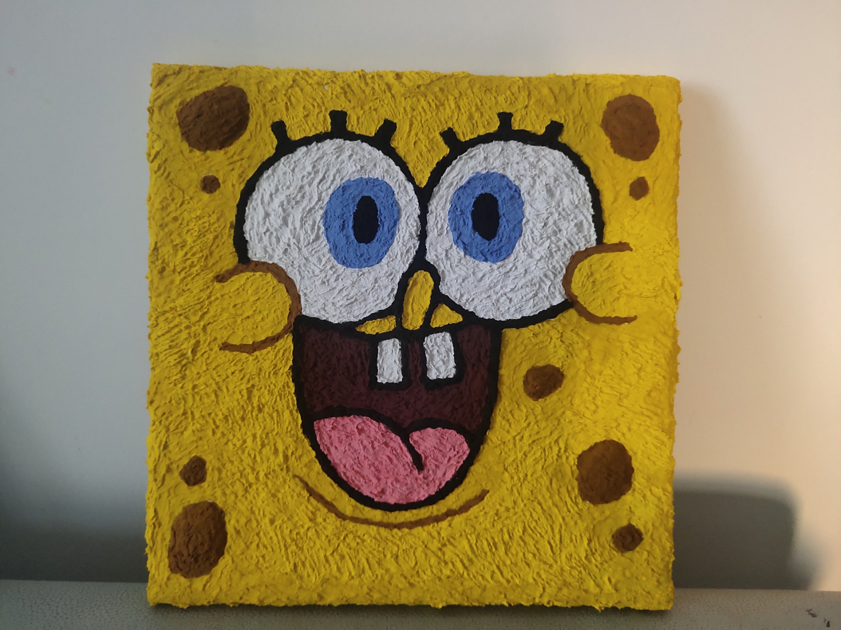 海绵宝宝派大星纸浆画 派大星脸上颜色不均的地方是还