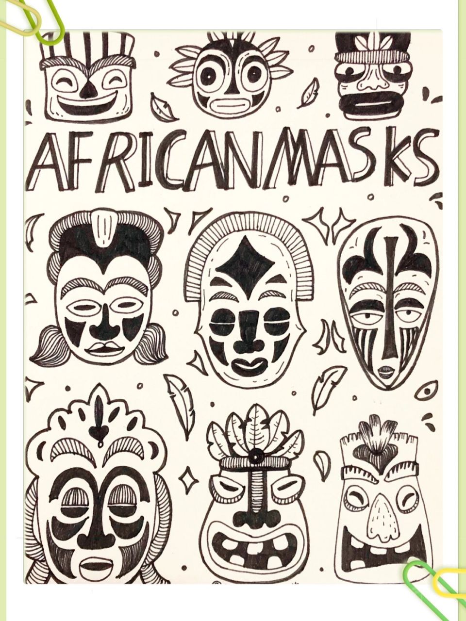 零基础手绘#图腾面具#涂鸦#简笔画#doodle 部落图腾面具黑白涂鸦