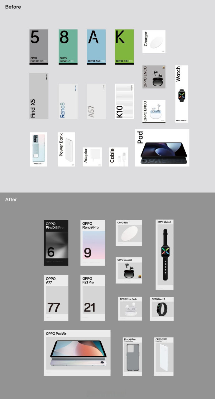 oppo 手机产品外包装新旧设计对比  oppo billy zhang(张洲川)在外网