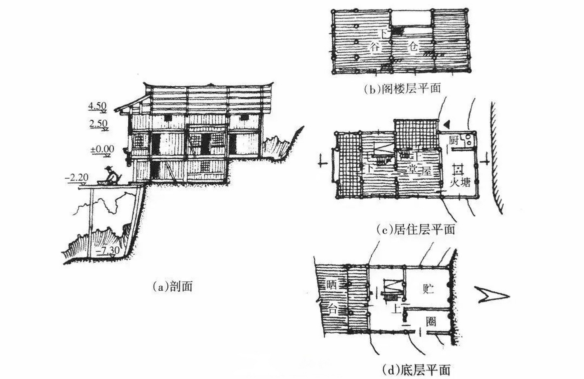 【土家建筑 土家传统吊脚楼,只以木材为原料,采用榫卯技艺拼接部件
