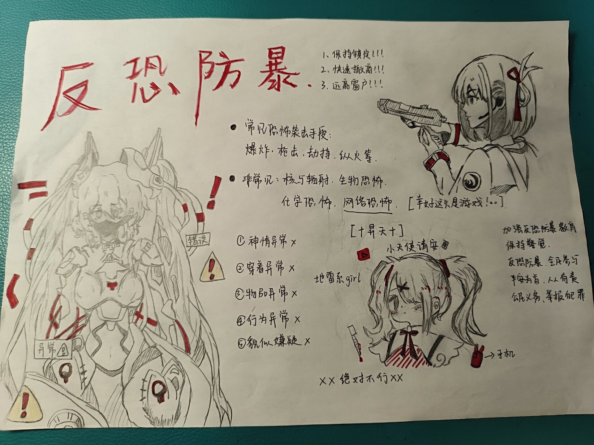 反恐防暴手抄报(有临摹图