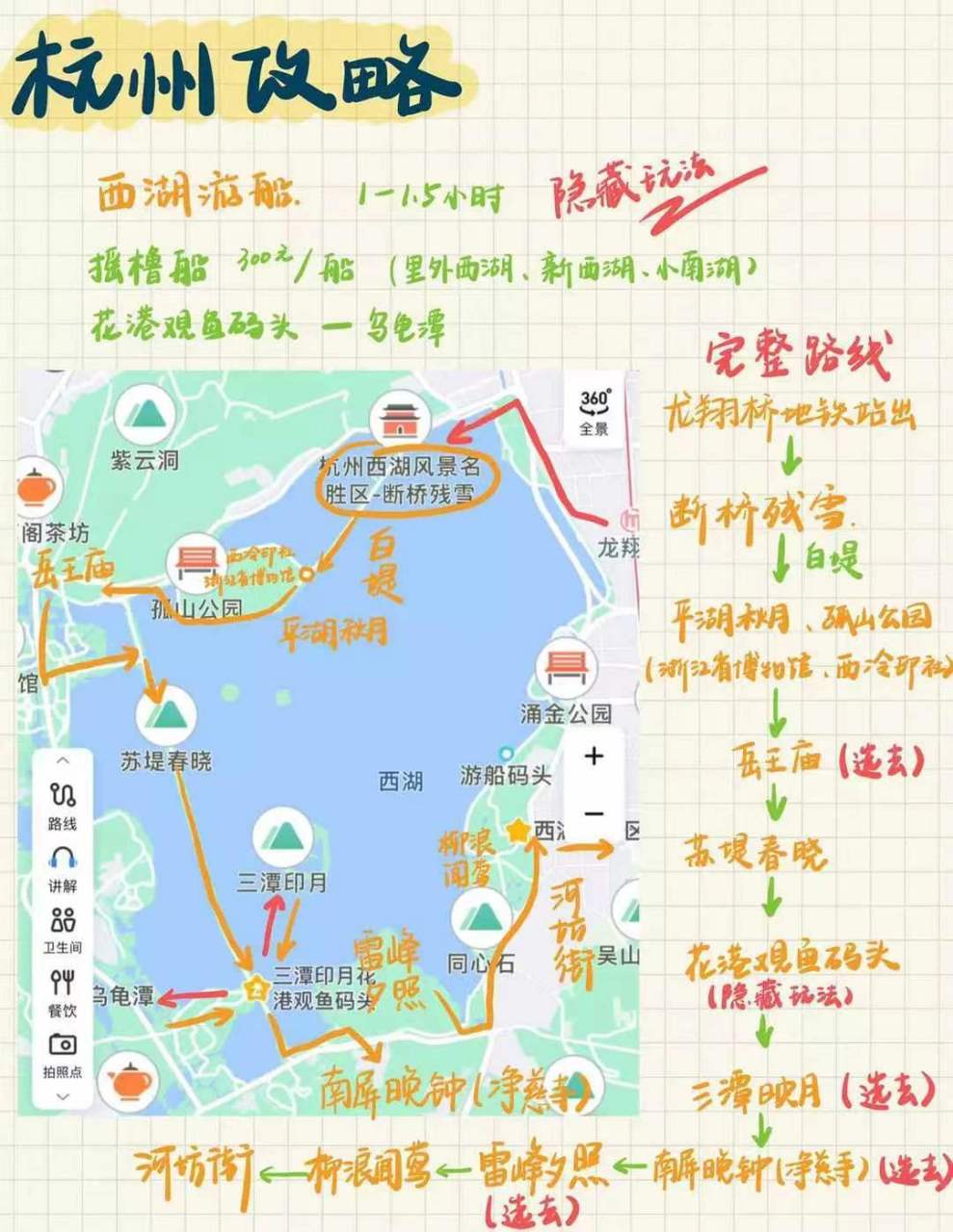 杭州西湖游玩路线图图片