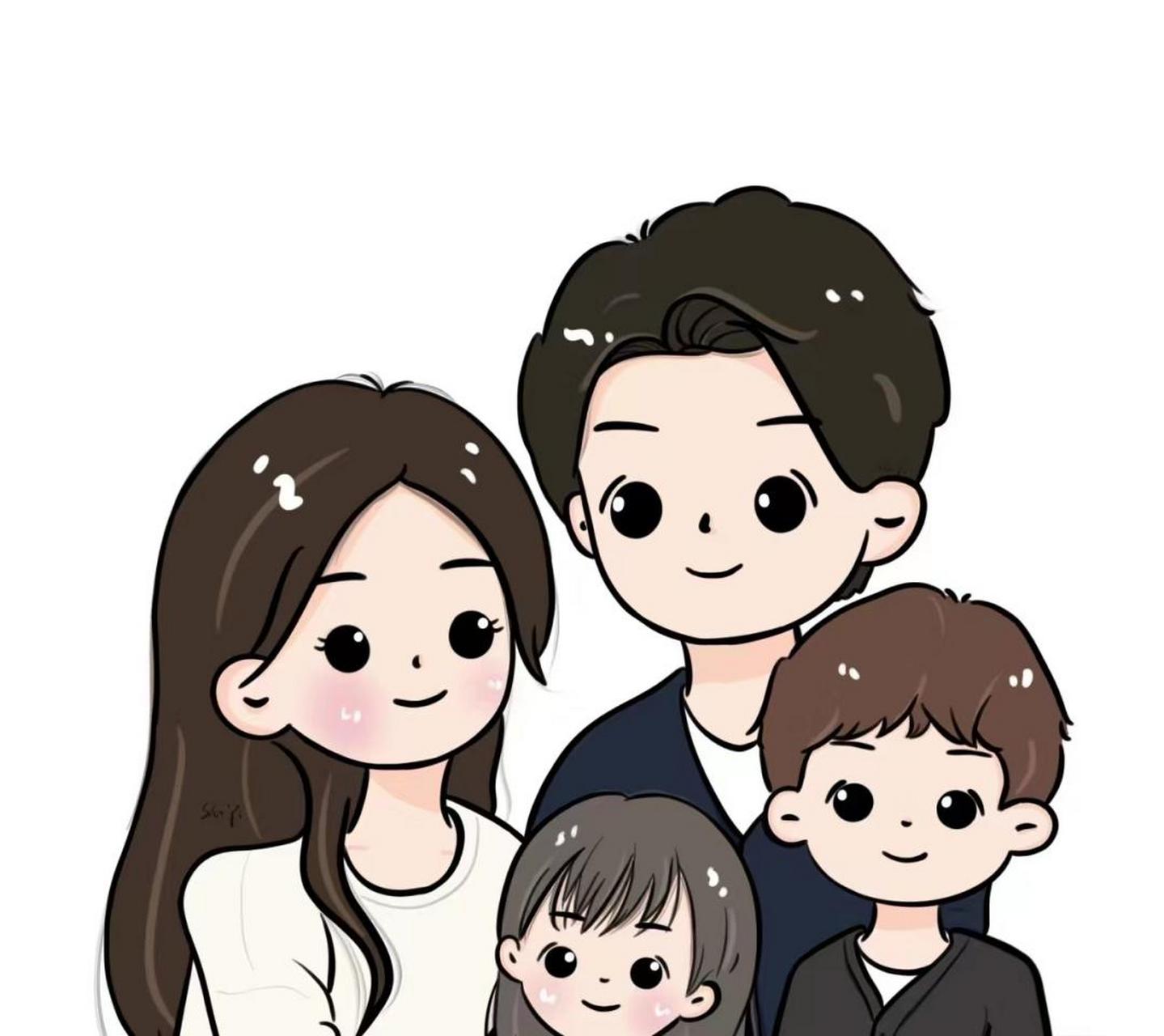 一家四口卡通形象 一家四口的全家福头像 🌟阳光温热,岁月静好 有
