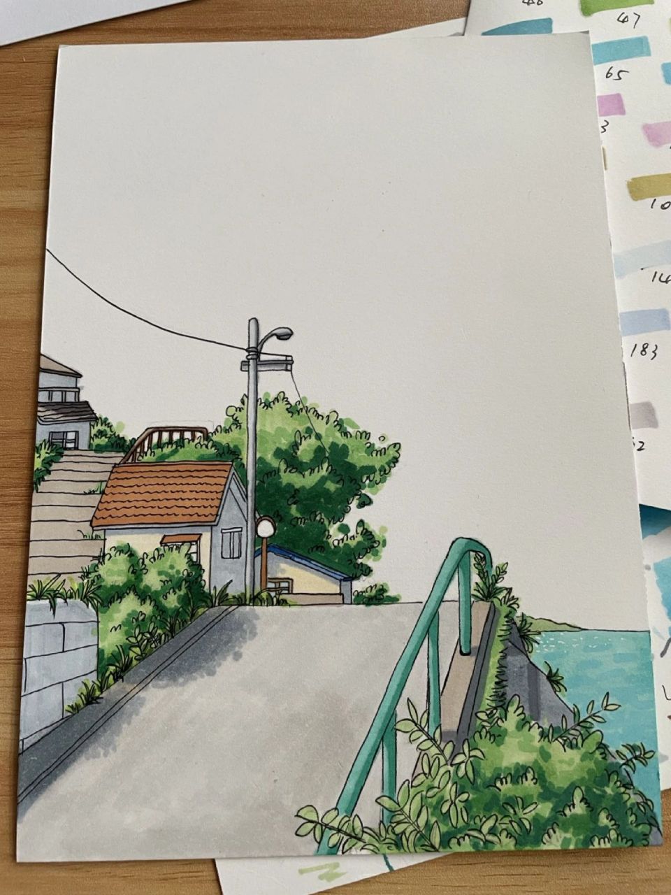 马克笔手绘,风景画 小清新风景图,治愈