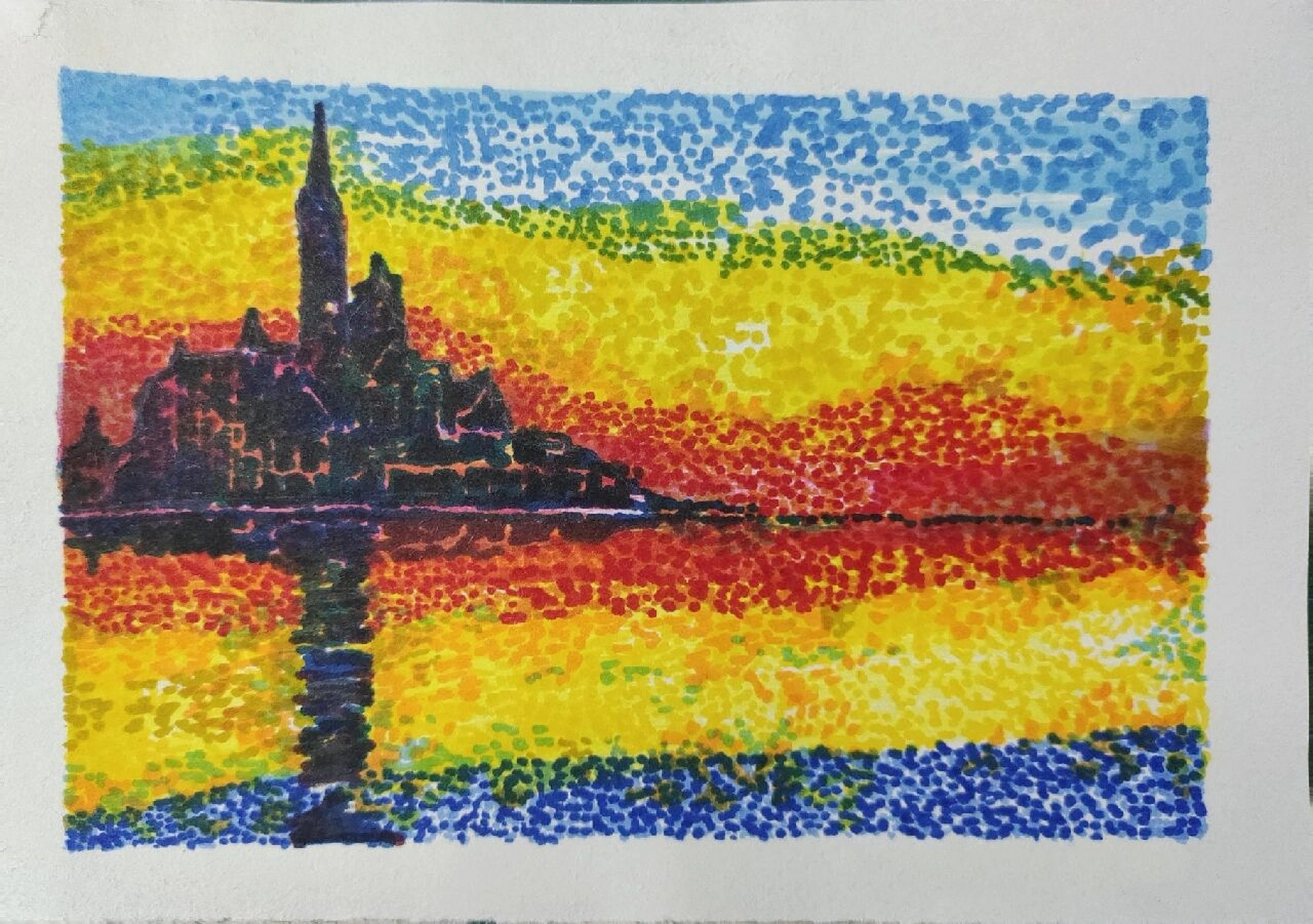 六年级点彩画 应大家要求,马克笔风景点彩画大图来咯