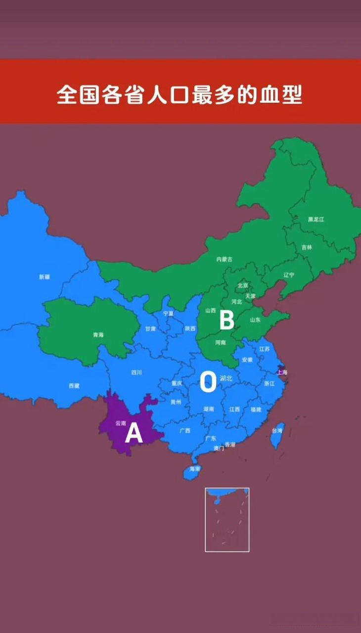 全国各省人口最多的血型