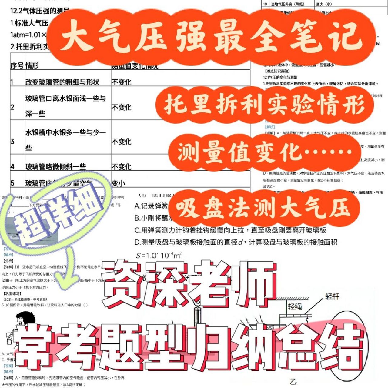 八年级物理大气压强笔记,超详细学霸收藏 大气压强作为压强的一章,是