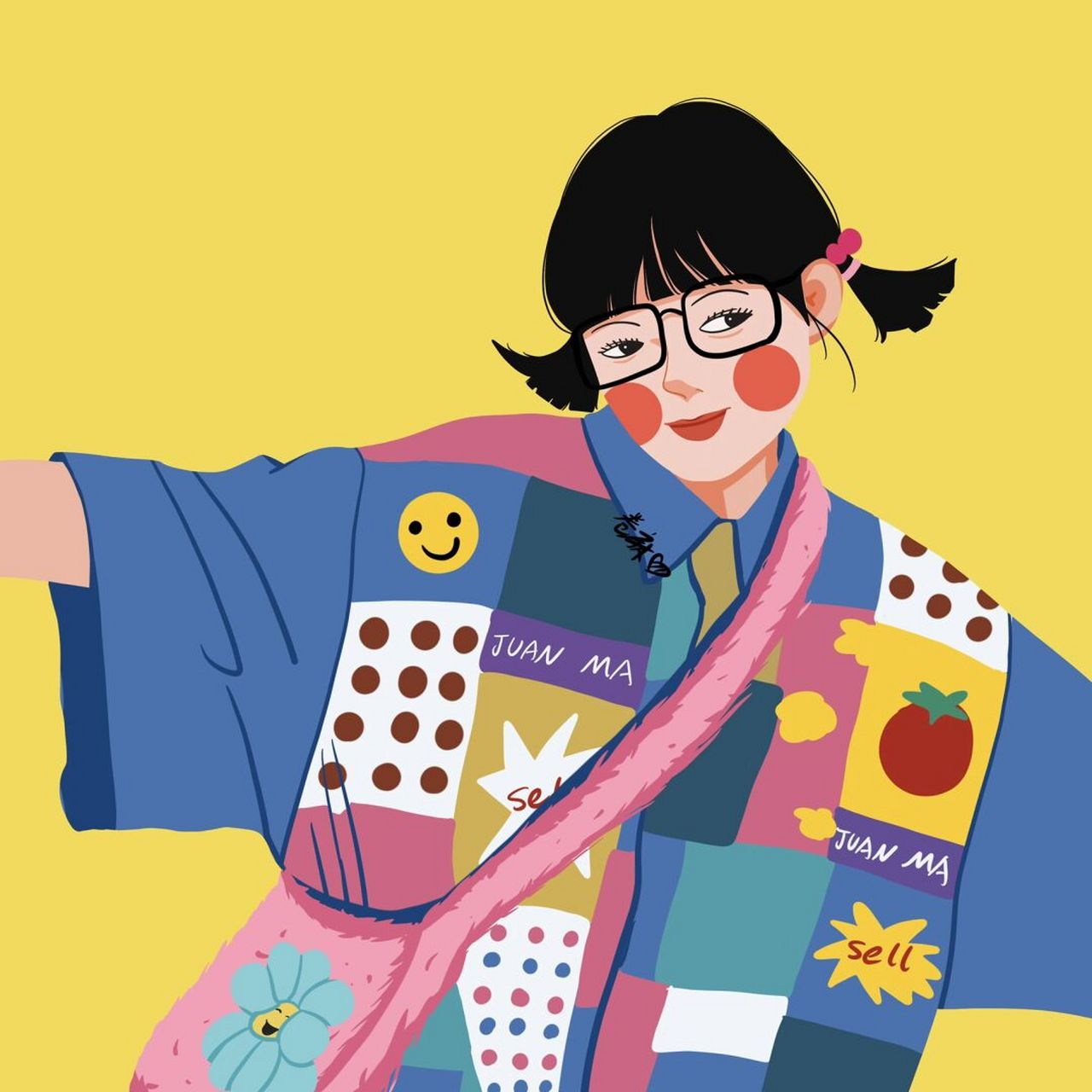 插画 | 头像 | 双马尾背粉红色包包的小姑娘 图片可做个人头像,个人