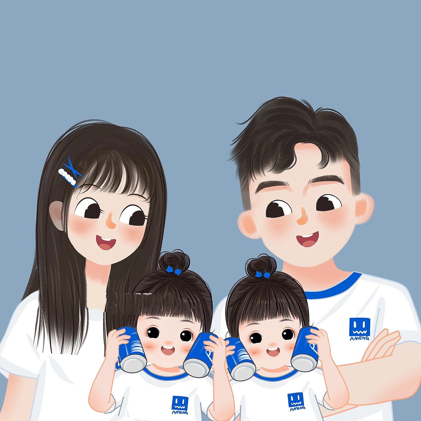 一家四口「双胞胎」亲子头像