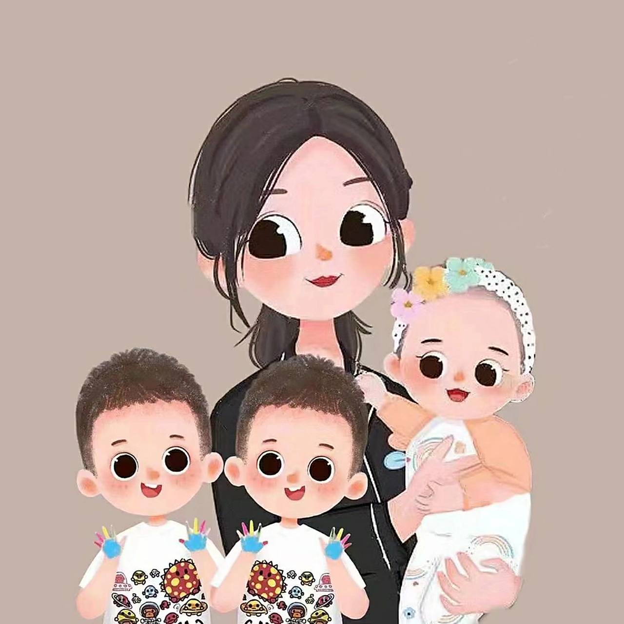 一家五口(两儿一女)情侣头像/全家福头像