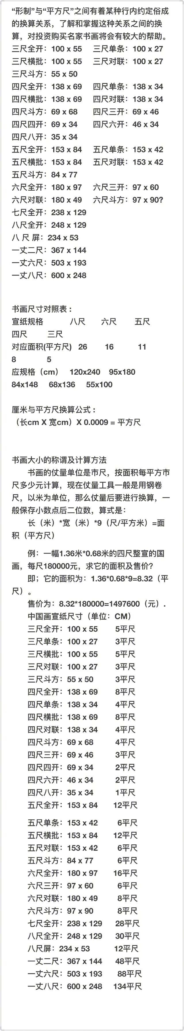 【中国字画平尺之间的换算一览表,快收!】  #书画