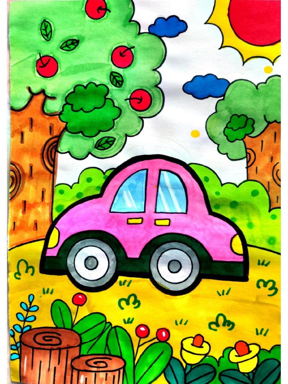 小轿车的简笔画 彩色图片