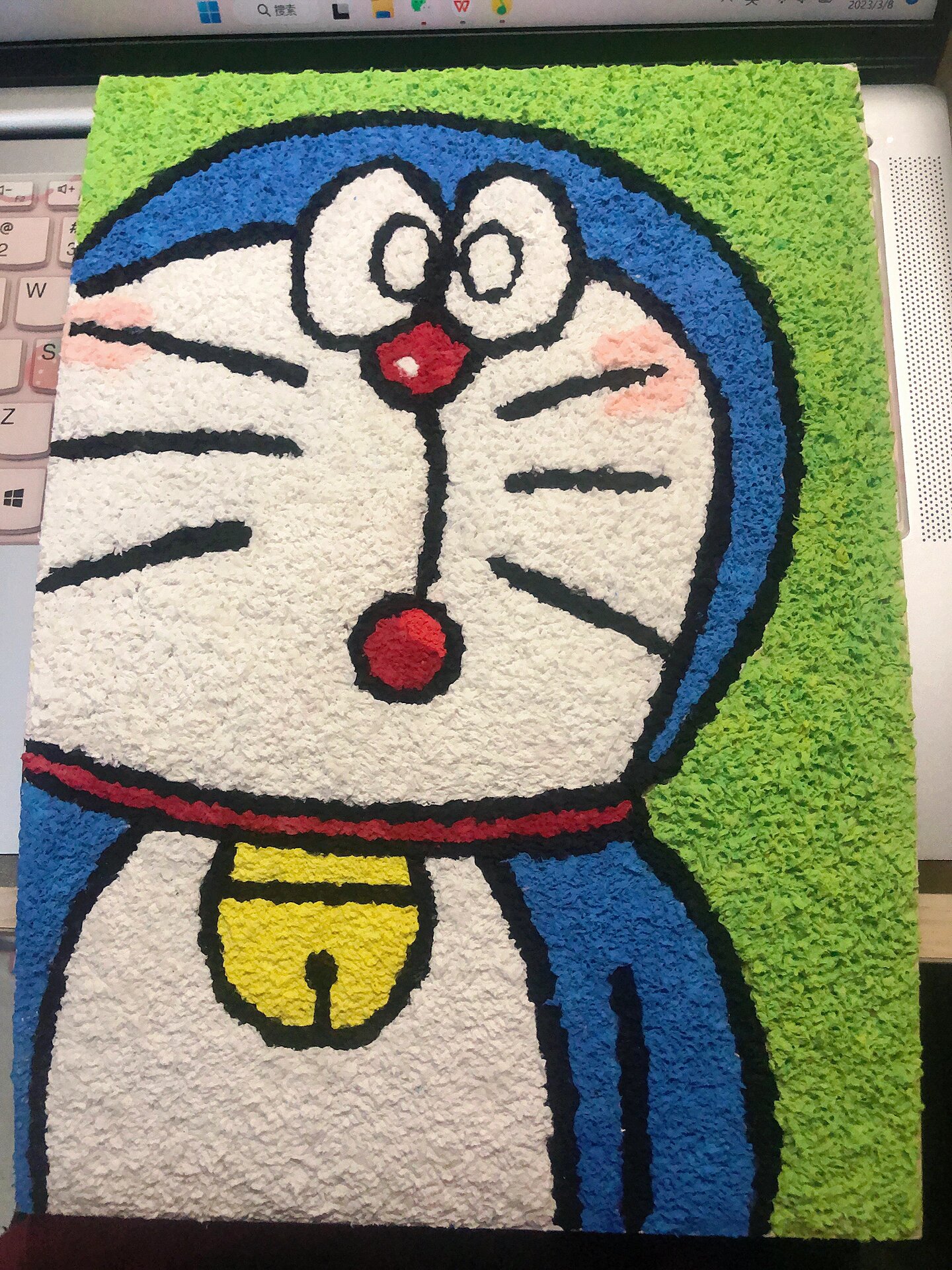 diy纸浆画 哆啦a梦