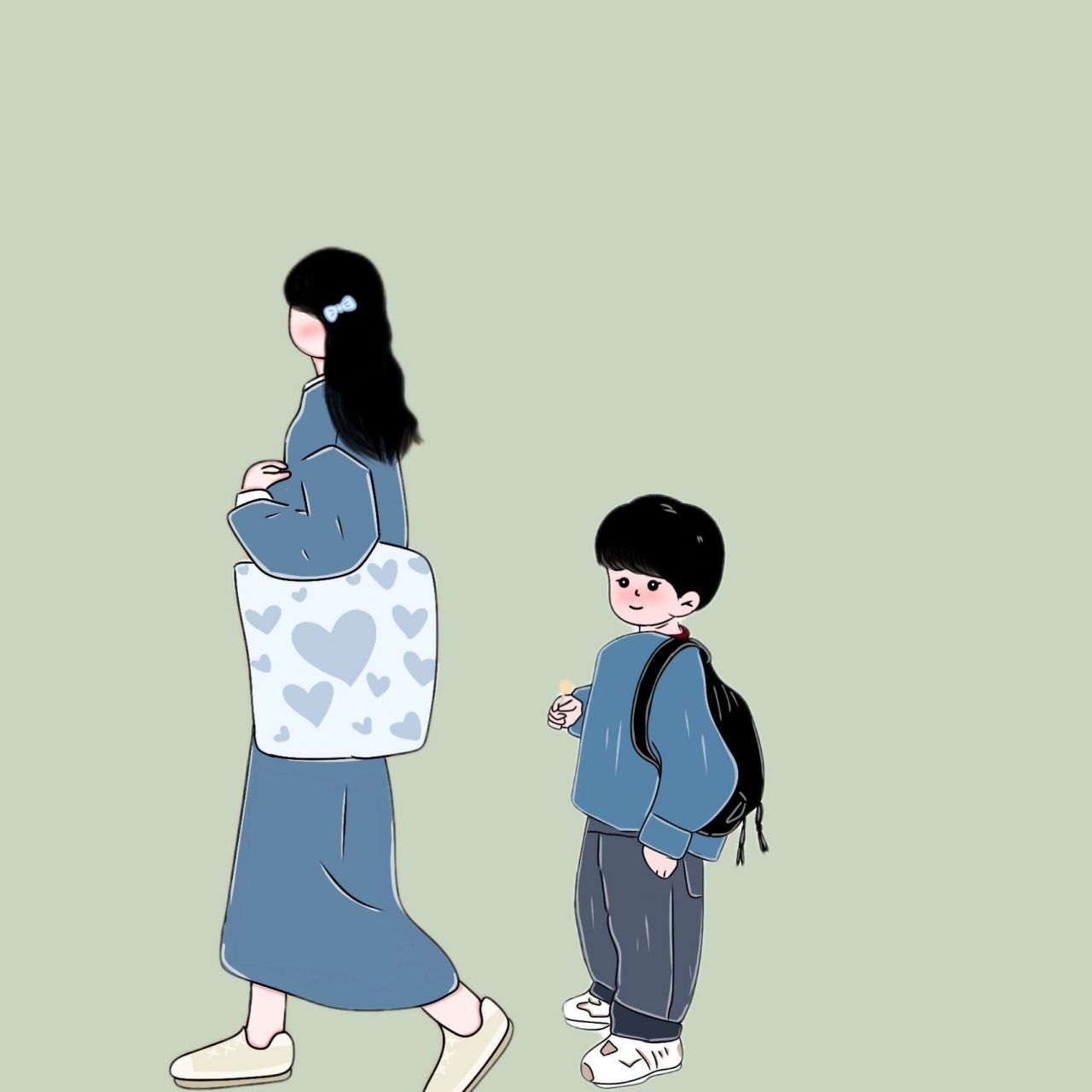 原创手绘亲子母子母女三人头像无水印两个儿 明明我很明事理,自己生的