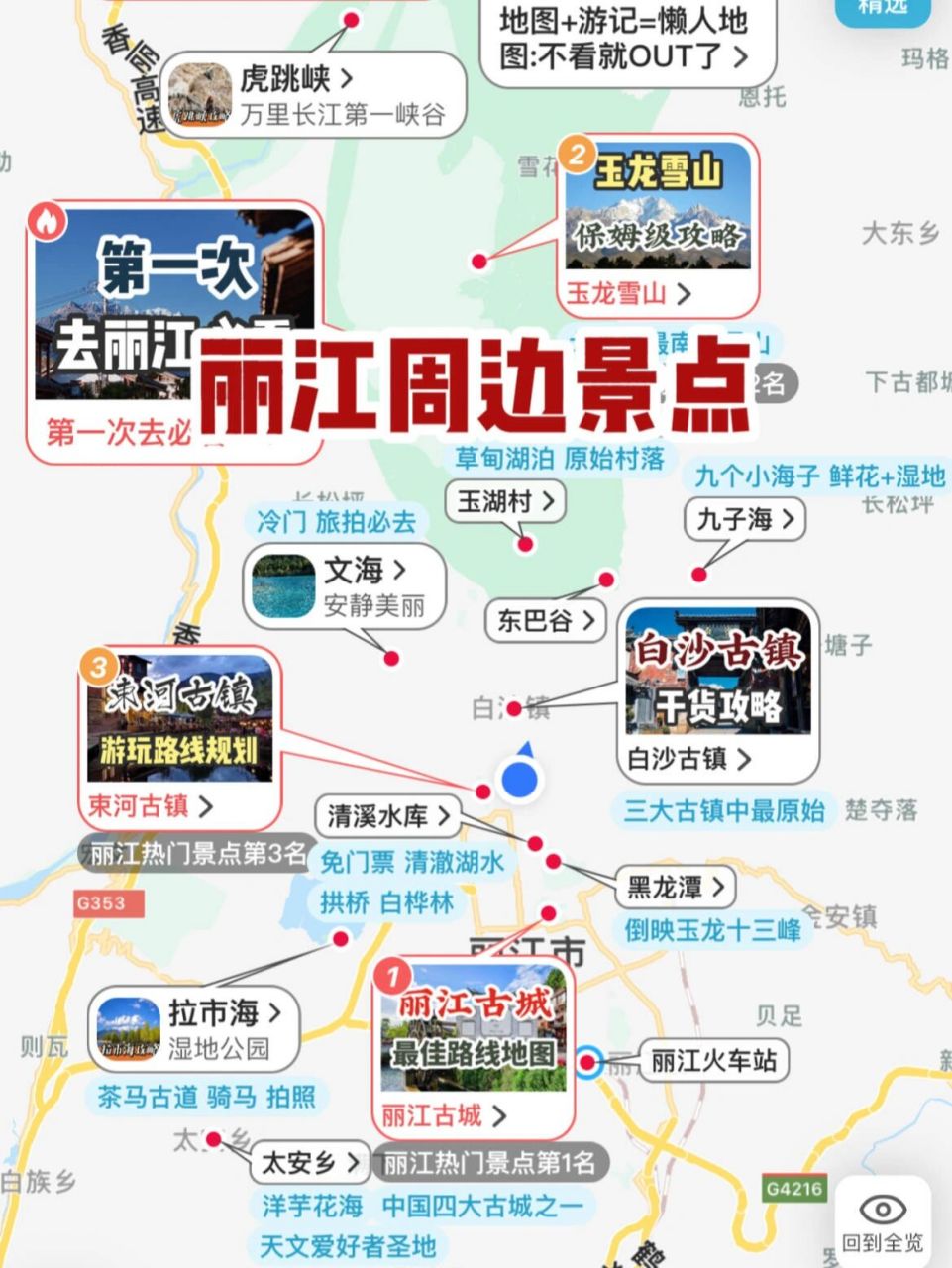 丽江古城经典路线 攻略 丽江古城分为大研古城,束河古镇,白沙古镇.