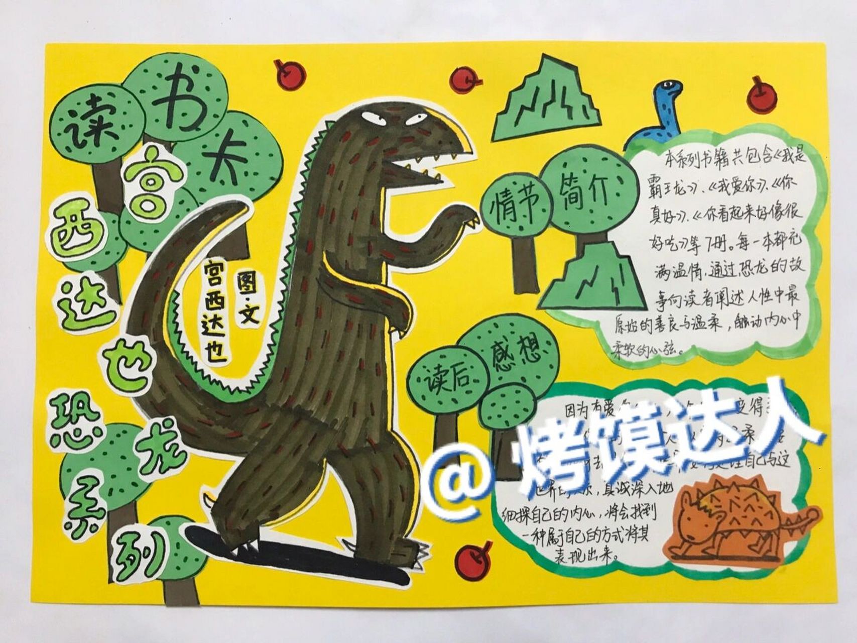 《宫西达也恐龙系列》读书卡 材料:a4卡纸,素描纸,白胶 马克笔77